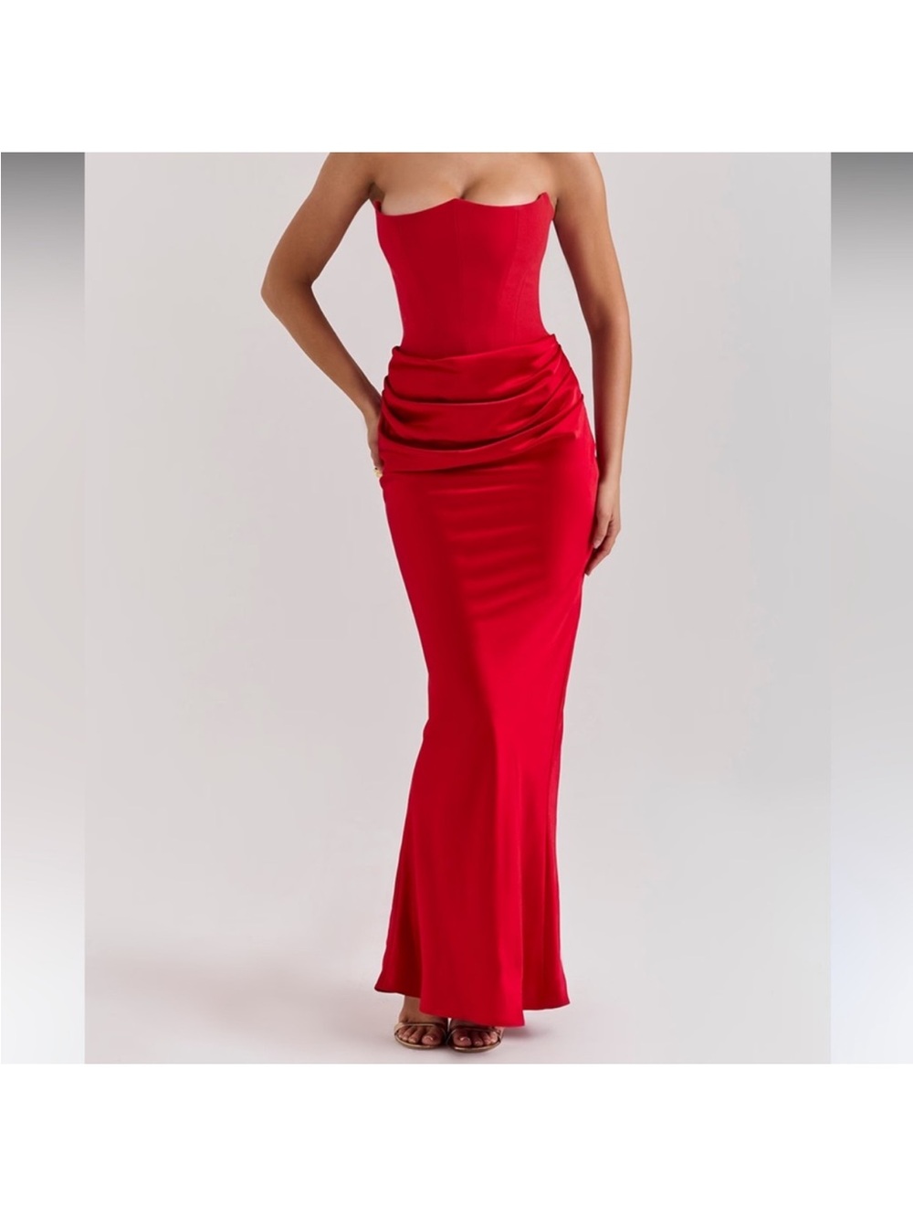 House of CB Persephone Strapless Red Satin Gown size small